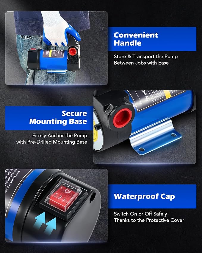 Orion Motor Tech Diesel Transfer Pump, 12V Fuel Transfer Pump, 12 gpm Portable Electric Fuel Pump for Oil Change, Automotive Marine Self Priming Oil Extractor Pump Suction Pump, Oil Not Included