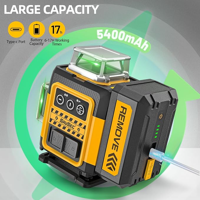 4 x 360 Laser Level 360° Self Leveling, 4D High Brightness Rechargeable Lazer Level, with Pluse Mode for Outdoor, Hard Carry Case, Lift Base, Glasses, Target Plate