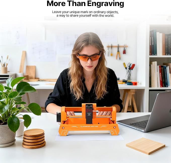 ATOMSTACK Swift 5W Laser Engraver Mini, Laser Engraving Machine for Wood Leather Acrylic, Desktop Laser Cutter, Fully Assembled, WiFi & USB, AI Software, 135×145mm Work Area, Orange, 5000mW