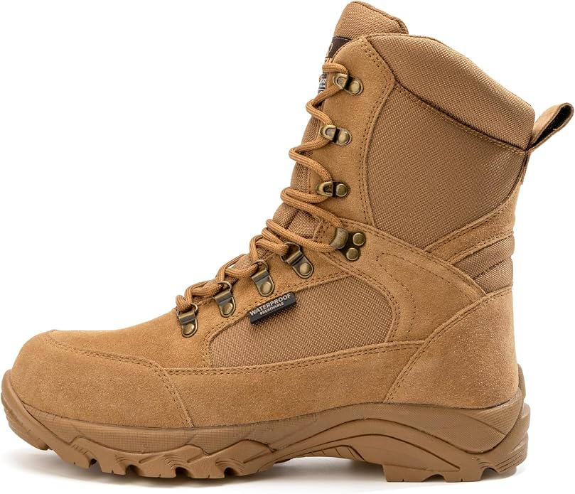 Men's Waterproof Military Tactical Work Boots with Steel Shank, 8" Insulated Leather Hunting Boot