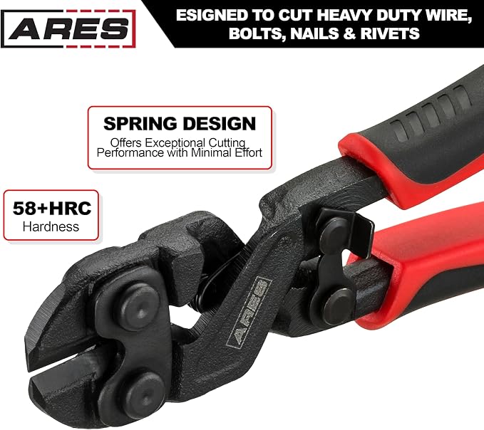 ARES 70664-8-Inch Mini Bolt Cutter - Chrome Moly Steel Construction & Induction Hardened Cutting Edges - Designed for Heavy Duty Wire, Bolt, Nail & Rivet Cutting
