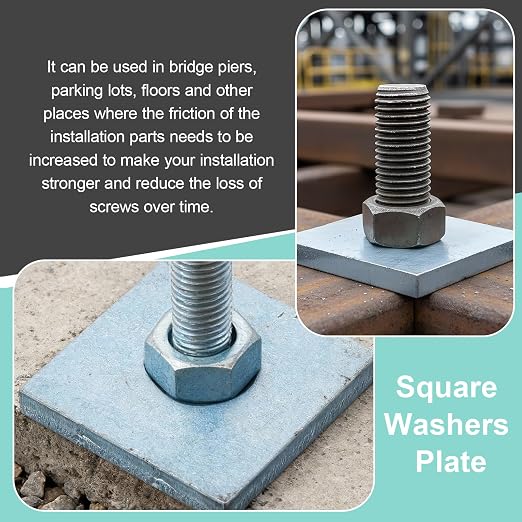 40 Pcs Galvanized Square Washers Plate 3/8" ID, 1.61x 1.61 Od 0.22" Thickness Heavy Duty Steel Gasket Flat Washers Nut Anti-loosening Plate Fastener for Construction and Industrial Equipment