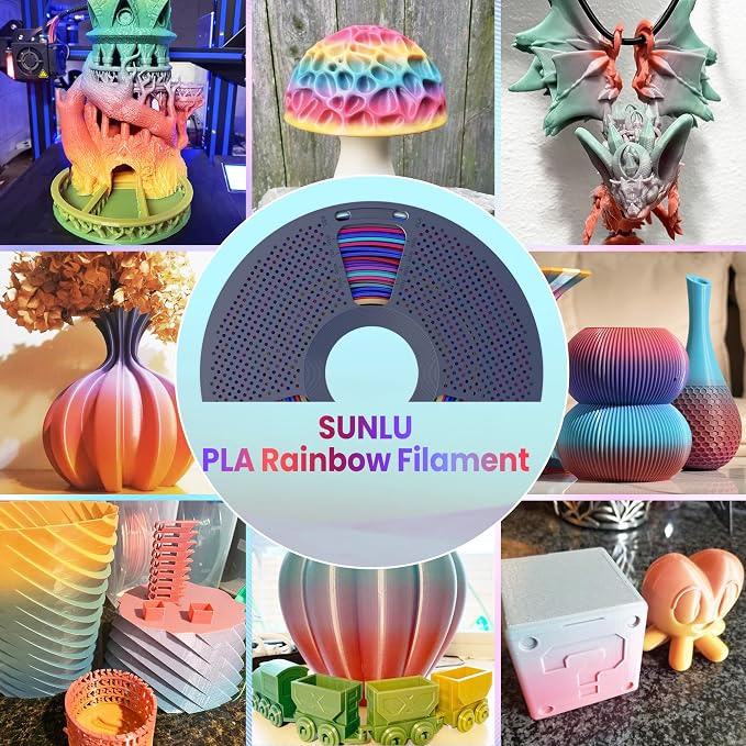 SUNLU 250g PLA Rainbow & Silk Rainbow 3D Printer Filament Bundle, Gradient PLA Rainbow & Shiny Silk Filament 1.75mm, 250g per Spool, 1kg in Total, 4 Pack (P LA Rain Bow 01-04 + Silk Rain Bow 01-04)