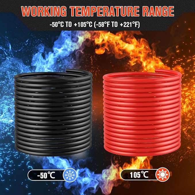 6 Gauge Wire 6 Awg Wires 10FT Black + 10FT Red, 6 Gauge Battery Cable 6awg Marine Wires, 6awg Copper Wire Welding Cable Standard with Cable Lugs Terminal Connectors and Heat Shrink Tube