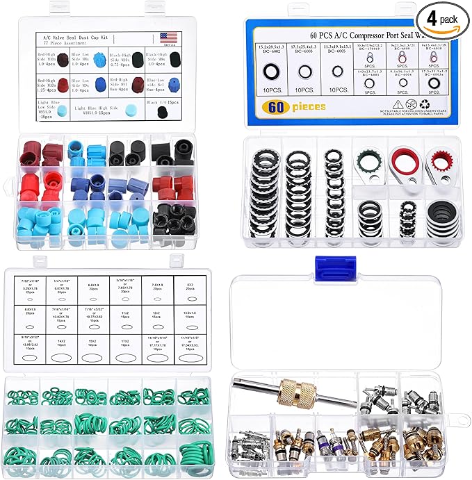 Car A/c Repair Kit , 270 Pcs O-ring Kit, 60 Pcs Compressor Gasket Seals, 77 Piece Dust Cap 39 Piece Valve Core R12 R134a Kits O Ring Cap Compressor Port Seal Remover for A/c Refrigeration System