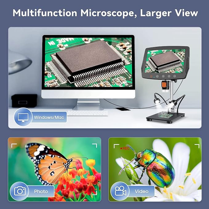 Hayve 9 '' LCD Digital Microscope, 1500X Magnification Coin Microscope with 16MP Camera, Micro Soldering Microscope for Adults, 32GB Card Included, Wired Remote, Compatible with Windows/Mac OS