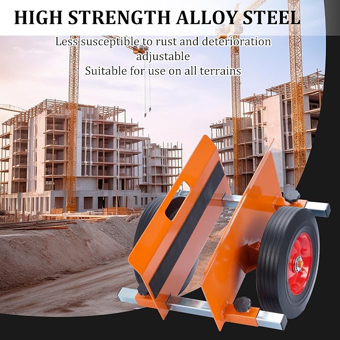 Heavy Duty Panel Dolly Orange 1100LBS Capacity Door Dolly with 10" Solid Wheels, Adjustable Drywall Mover Panel Drywall Cart Material Handling All Terrain Slab Cart