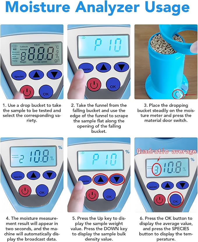 Digital Grain Moisture Meter, Accurate Moisture Testing for Wheat, Corn, Rice for 24 Kinds of Grains, Quick Reading with LCD Display, Multi-point calibration & error correction for Agricultural Use
