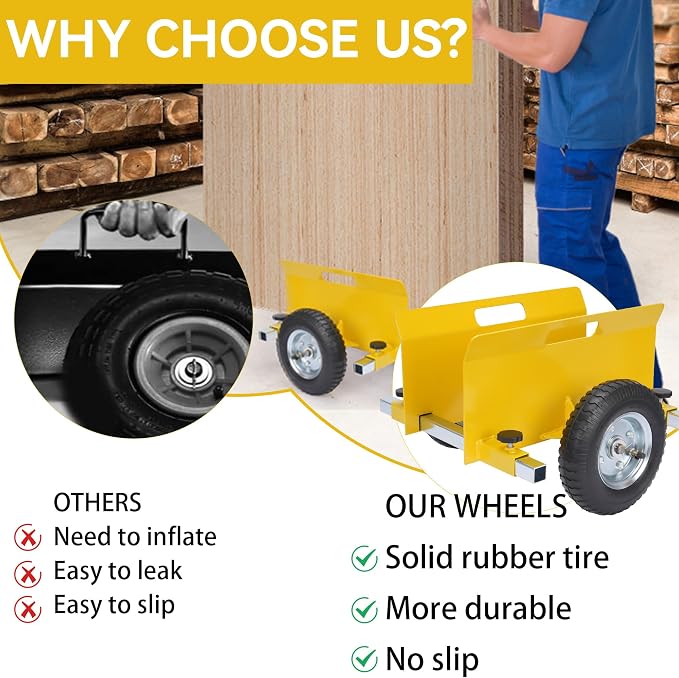Heavy Duty Panel Dolly Yellow Cart 660LBS Capacity Door Dollies with 8" Pneumatic Wheels, Adjustable Drywall Mover Panel Drywall Cart Material Handling All Terrain Slab Dolly