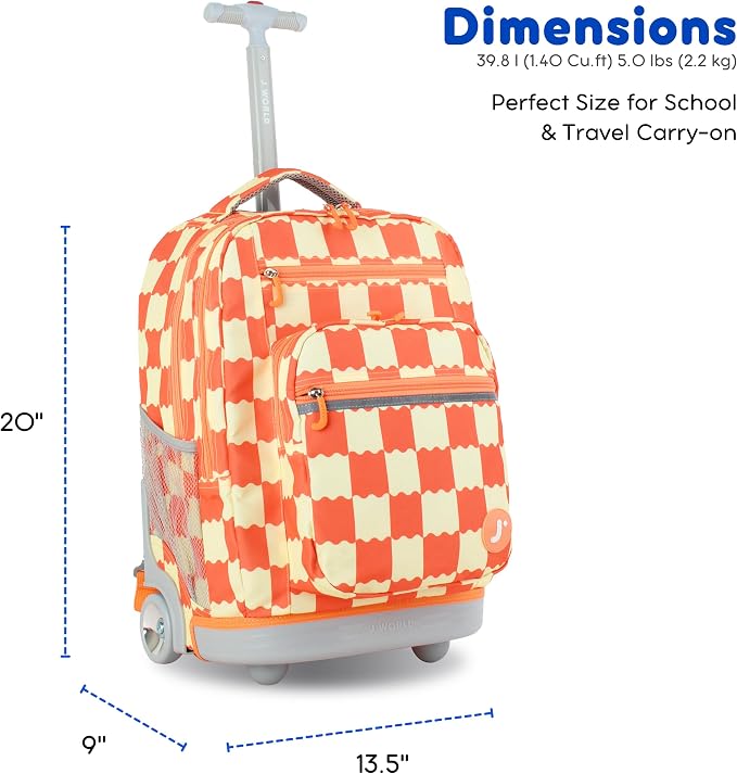J World Sundance Laptop Rolling Backpack for Girls Boys. Roller Bookbag with Wheels, 20 Inch, Wiggle Coral