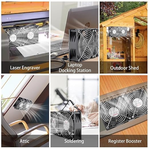 Wathai 2 x 120mm 240mm Computer Fan with AC Plug Cabinet Fan 110V 240V | Dual Ball Big Airflow 12V Cooling Fan with Variable Speed Control for External PC Case Cooling computer cabinet vent