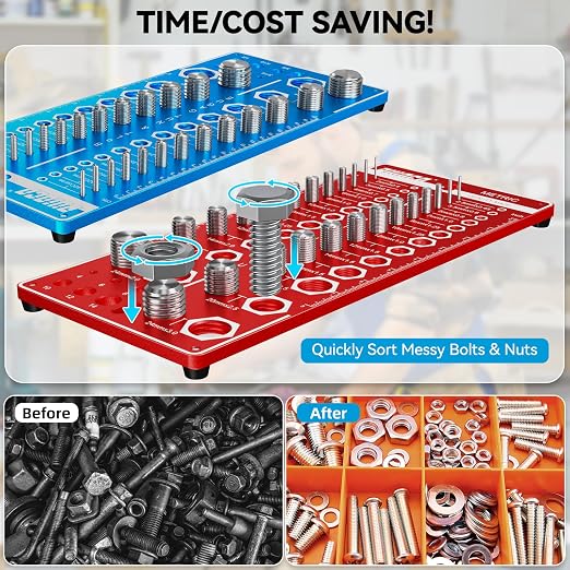 62 Nut and Bolt Thread Checker Standard and Metric, Bolt Size and Thread Gauge with 25 SAE & 25 Metric & 12 Drill Bit Gauge,Bolt and Nut Identifier Gauge for Nut Bolt Size Finder in Narrow Tricky Area