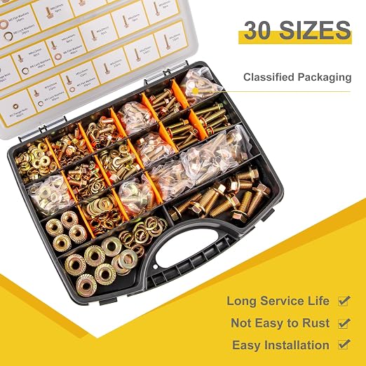 528Pcs Flange Metric Bolt Assortment – 8.8 Grade, M5, M6, M8, M10 Heavy Duty Hex Bolts and Nuts Kit, Yellow Zinc Plating for Outdoor, Durable Storage Case, Ideal for DIY, Automotive