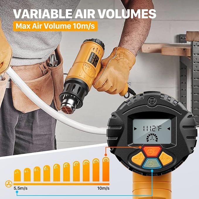 Heat Gun, SEEKONE 1800W Hot Air Gun Kit with Large Digital LCD Display Variable Temperature (122°F-1112°F) Memory Settings and 4 Nozzles for Paint Remover/Stripper, Home Improvement/Restoration