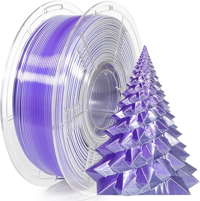 iSANMATE PLA Filament 1.75mm Dual Color Filament, Shiny Silk PLA 3D Printer Filament, Coextruded Filament 3D Printing Filament Magic PLA, 1 kg/Spool (Purple and Silver)