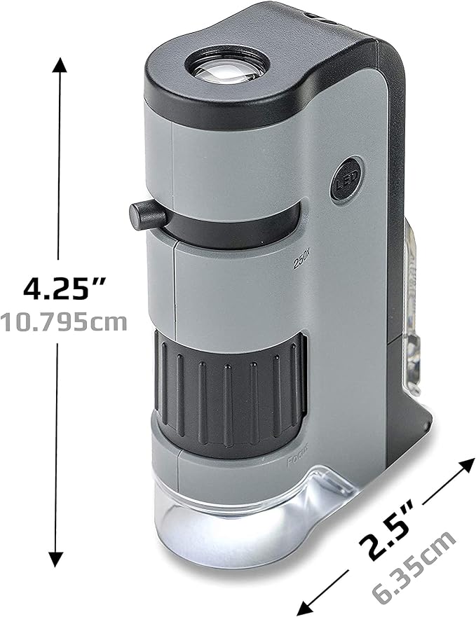 Carson MicroFlip 100x-250x, LED UV Pocket Microscope with Smartphone Clip, STEM Education (MP-250)