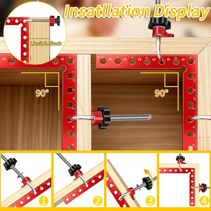 2PCS 5.5" 90° CNC Aluminum Corner Clamps forWoodworking Heavy-duty, Precise 90° alignment, for cabinets, frames,drawers, furniture, Includes storage case