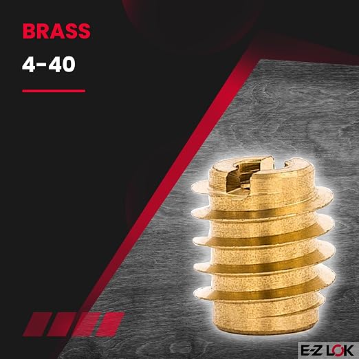 E-Z LOK Knife Threaded Insert for Hard-Wood, Brass Thread Inserts 4-40 Internal Threads, 0.375" Length Pack of 25