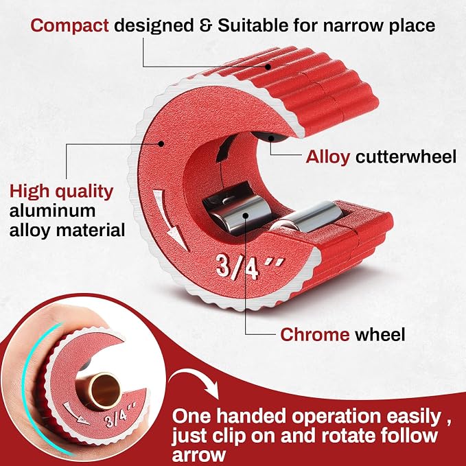 Yaocom Copper Tubing Cutter Set, 3 Pcs Copper Pipe Cutter Tool, 1/2 In, 3/4 In, and 1 In. Cutters, Reaming Pen, 3 Cutters Handles with Storage Case