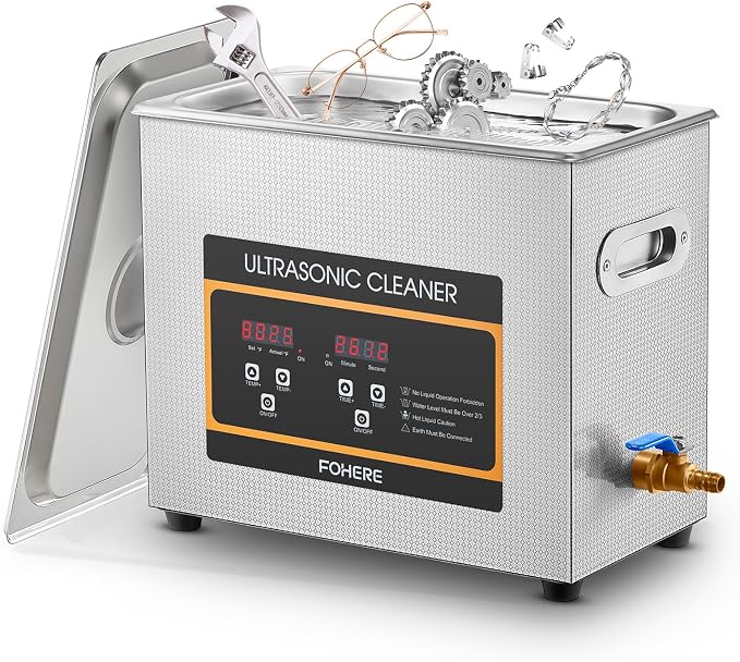 Ultrasonic Cleaner with Heater and Timer, Stainless Steel Ultrasonic Washing Machine, Professional Sonic Cleaning for Parts, Bike Chain, Metal Engine Parts, Gun (6.5L)