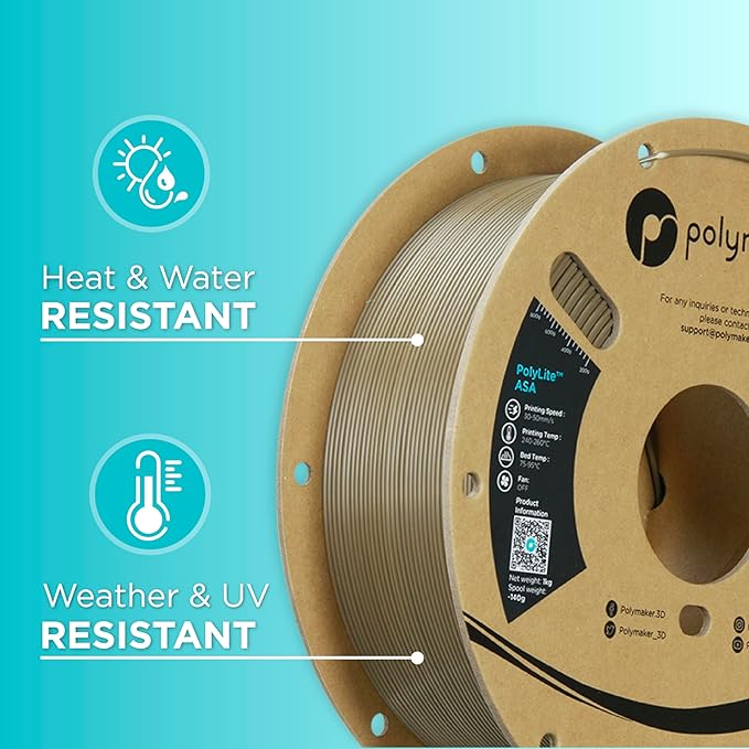 Polymaker ASA Filament 1.75mm Olive Brown, 1kg ASA 3D Printing Filament, Heat & Weather Resistant - ASA 3D Printer Filament Perfect for Printing Outdoor Functional Parts
