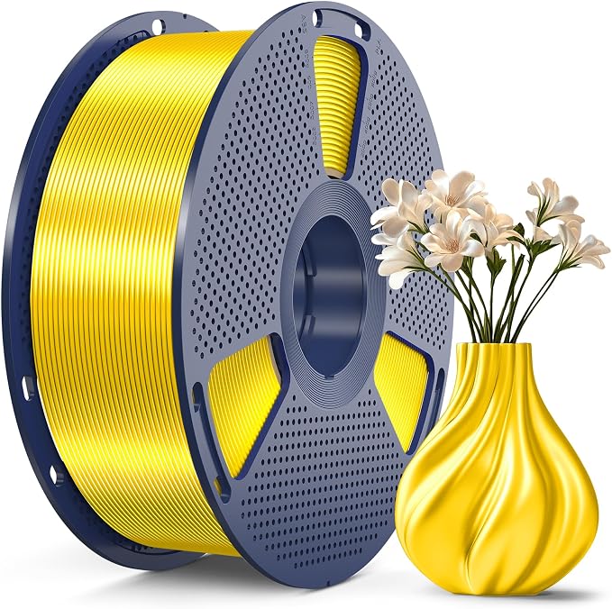 SUNLU 3D Printer Silk Filament,Shiny Silk PLA Filament 1.75mm, Smooth Silky Surface, Great Easy to Print for 3D Printers, Dimensional Accuracy +/- 0.02mm, Silk Yellow 1KG