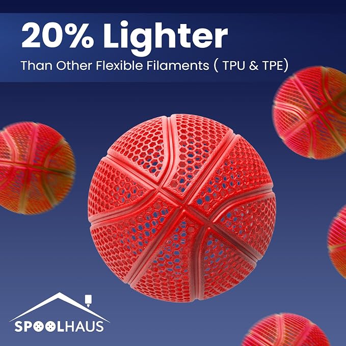 PEBA Filament High Rebound Flexible Filament Super TPU Nylon Based Strength 1.75mm 78% Energy Return Bouncy Airless Basketball Lightweight 3D Printer Filament SpoolHaus Superbounce (Red, 1kg)