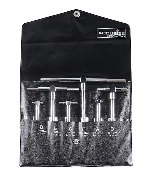 Accusize 5/16 in-6 in Telescoping Gage Set, 6 Pc | Hardened Tool Steel Contacts, Self-Centering Handle, Smooth Spring Tension, Vinyl Case, EG02-5011