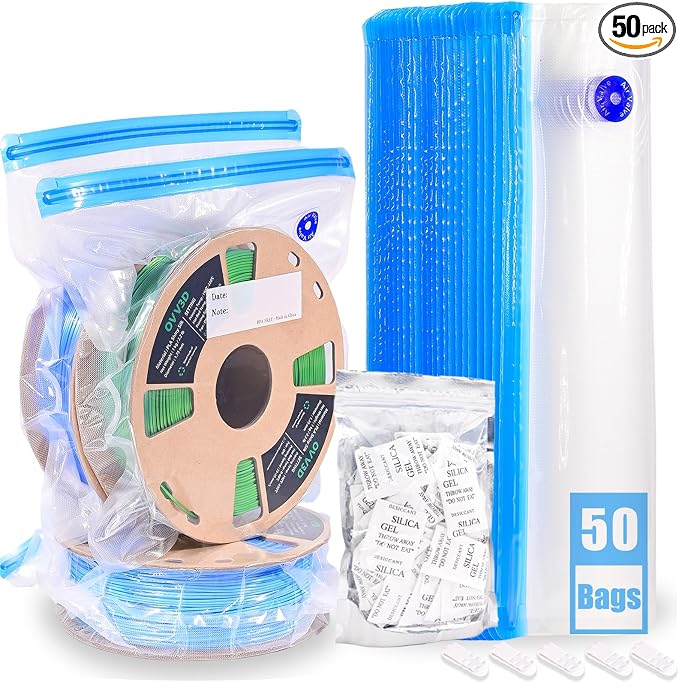 OVV3D Filament Storage Bags Kit 105pcs, 50 Bags Plus Size 32x34cm 3D Printer Filament Storage Vacuum Sealed Kit with 50pcs Desiccant, Perfect for 3D Filament Storage or Using After Filament Dryer Box