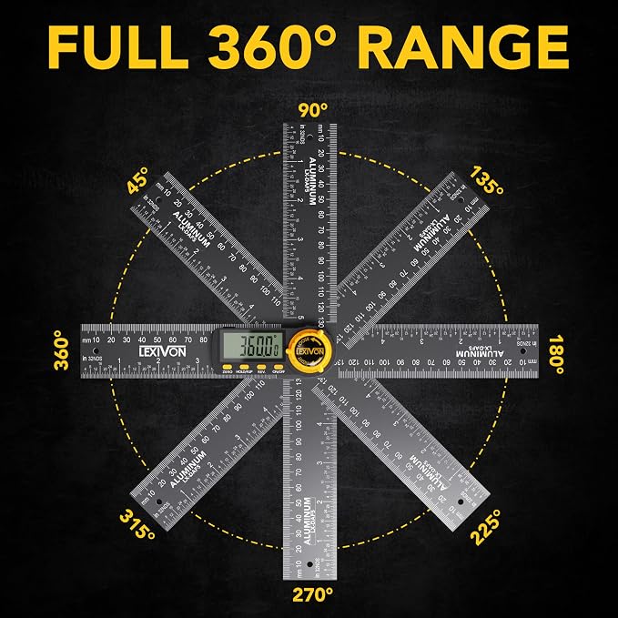 LEXIVON Aluminum Digital Angle Finder Gauge, 5-inch/130mm Multi-Purpose Protractor, Includes XL Display and Rugged Zippered Pouch (LX-DAF5)