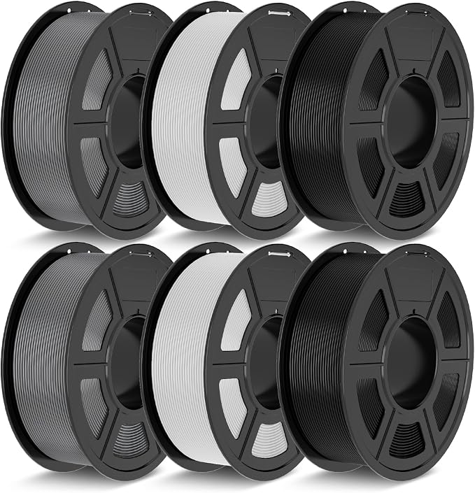 JAYO PETG Filament 1.75mm Bundle 6.6KG, Strong Toughness PETG 3D Printer Filament, Fits for Most FDM 3D Printers (Black, Black, White, White, Gray, Gray)
