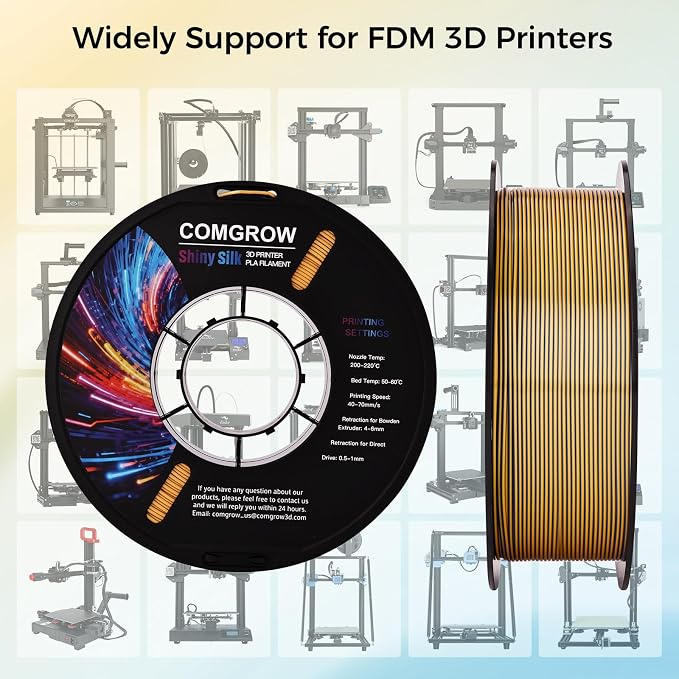 Comgrow Silk PLA 3D Printer Filament, Dual Color 2 in 1 Golden and Blue, 3D Printing PLA Filament 1.75mm, Dimensional Accuracy +/- 0.02 mm, 1KG Spool, Coextrusion Shiny Silk 3D Filament