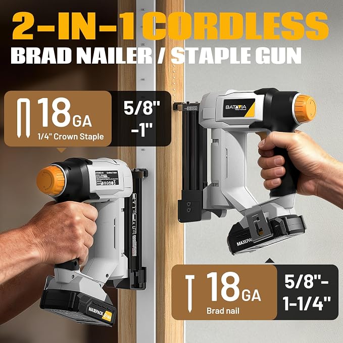 20V Nail Gun Battery Powered, 18 GA 2-in-1 Cordless Brad Nailer Stapler with 2.0Ah Battery, 800 Nails(Up to 1-1/4") and 200 Staples, Electric Nail Gun for Upholstery, Woodworking & Home Improvement