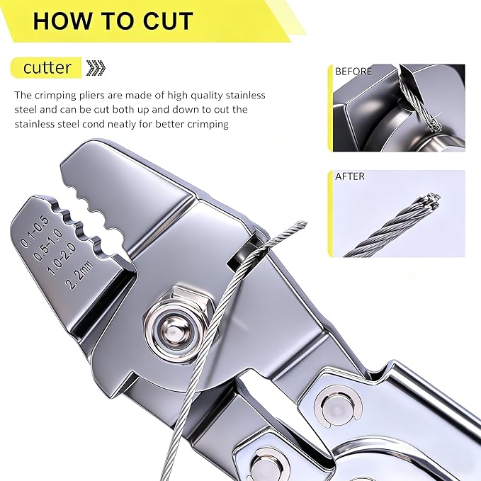 Twidec/Wire Rope Crimping Tool Up To 2.2mm Swaging Tool With 160PCS 1/16''Aluminum Crimping Loop Sleeve And 66FT 1/16'' 304 stainless steel Wire Rope 12PCS Wire Rope Thimbles Kit