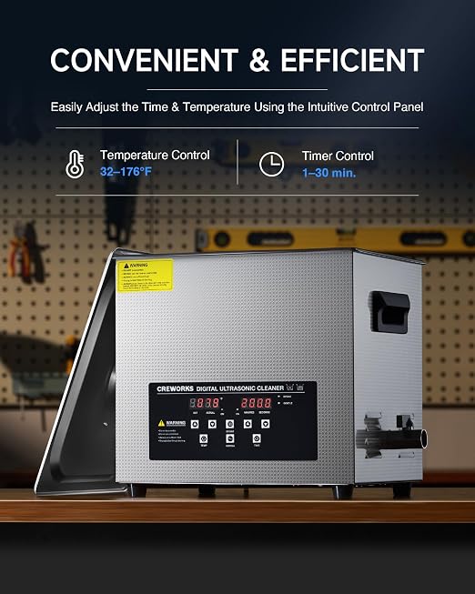 CREWORKS 10L Digital Ultrasonic Cleaner with Degas Gentle Modes, 2.6 gal. Ultrasonic Cleaning Machine, 240W Professional Ultrasound Cleaner with 300W Heater & 30 min Timer for Auto Machine Parts Tools