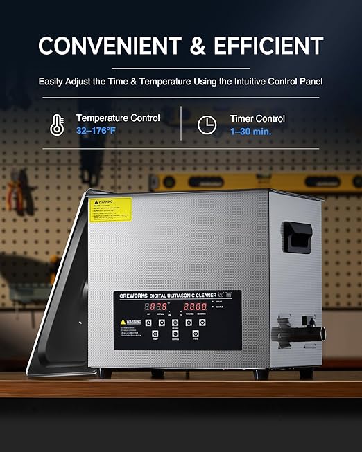 CREWORKS 10L Digital Ultrasonic Cleaner with Degas Gentle Modes, and 34 fl oz Ultrasonic Cleaner Solution for Industrial Use