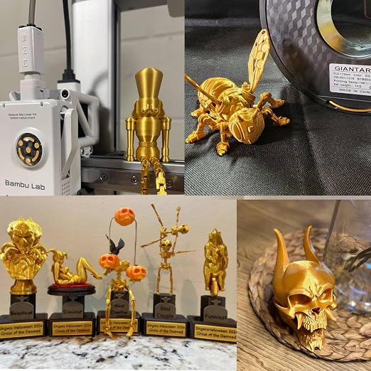 GIANTARM 3D Printer Filament, Silk Gold Pla Filament, 1Kg(2.2lbs) Spool, 1.75mm Dimension Accuracy +/- 0.03mm, 3D Printing Filament