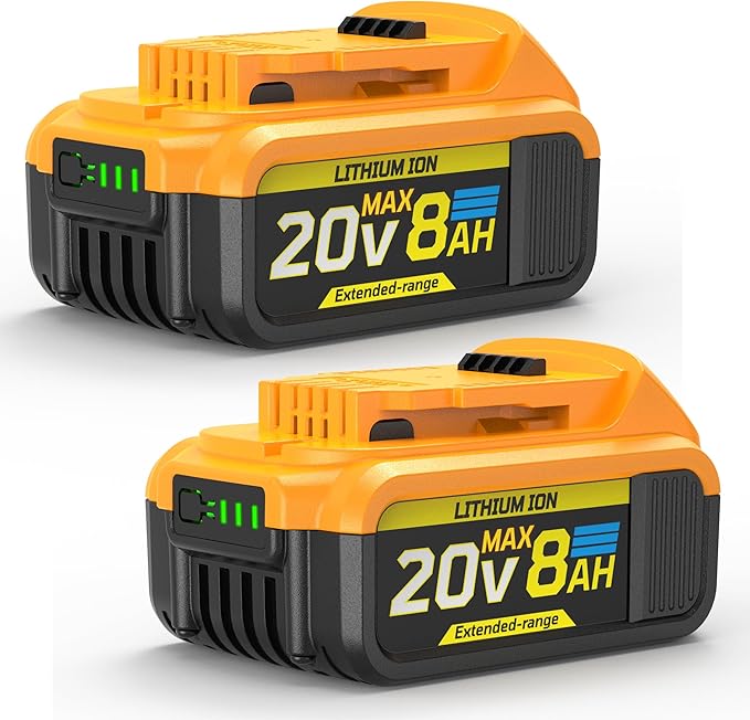 8Ah Replacement Compatible for Dewalt 20V Max Battery with High Capacity Batteries Cordless Power Tools 20 Volt Baterías DCB201 DCB203 DCB204 DCB205 DCB205c DCB205-2 DCB206 2 Pack Batteries Pilas