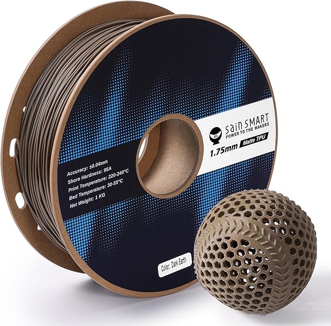 SainSmart Matte TPU Filament, Dark Earth Flexible TPU 3D Printing Filament, 1.75 mm, 1kg (2.2LB), Dimensional Accuracy +/- 0.05 mm