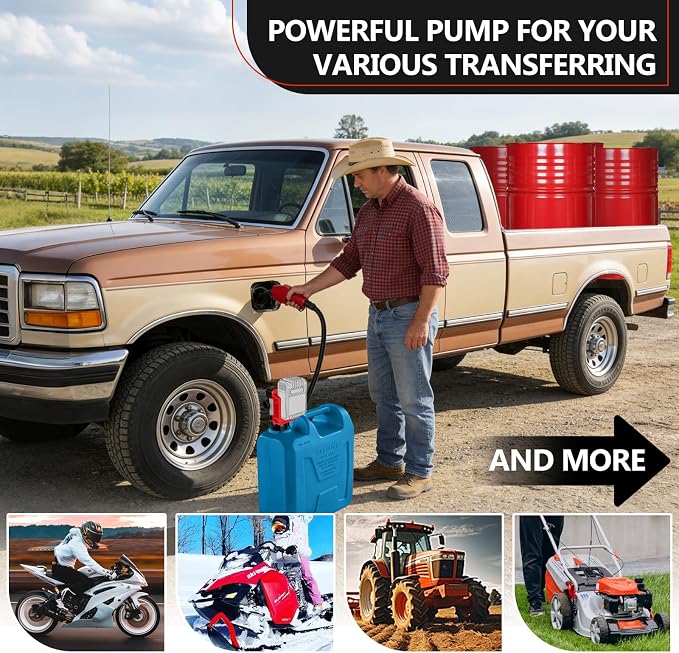 5GPM Cordless Fuel Transfer Pump,Auto-Stop & Hand Nozzle, Compatible with DeWalt 20V & Milwaukee 18V Batteries, 51'' hose,Vertical Operated Gas Can Pump for Diesel,Gasoline(Bare Tool)