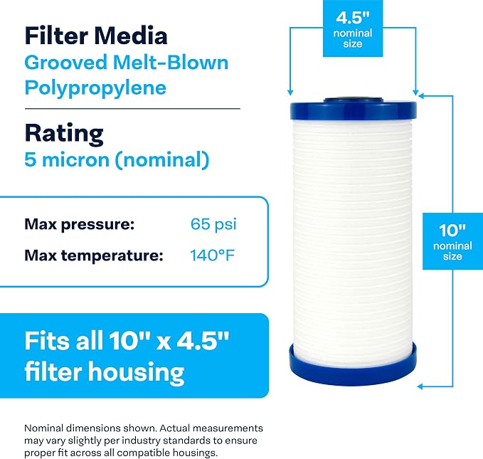 SpiroPure 10x4.5 5 Micron Sediment Water Filter Cartridge AP810 (Case of 8)