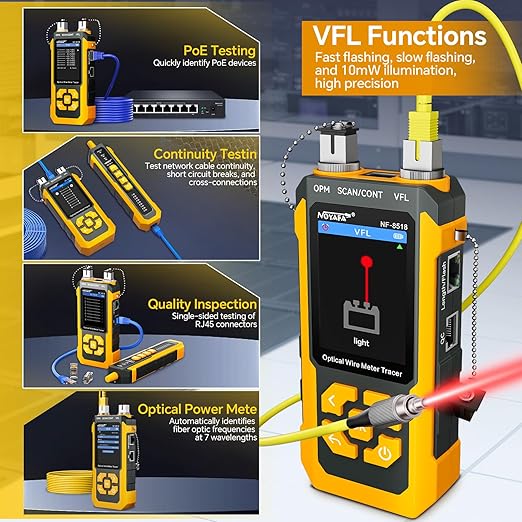 NOYAFA NF-8518 Network Cable Tester with Optical Power Meter, Ethernet Cable Tester, CAT6 Cable Tracker, VFL PoE QC Port Flicker, Length Testing, Fiber Optic Fault Locator, Telephone Line Tracker