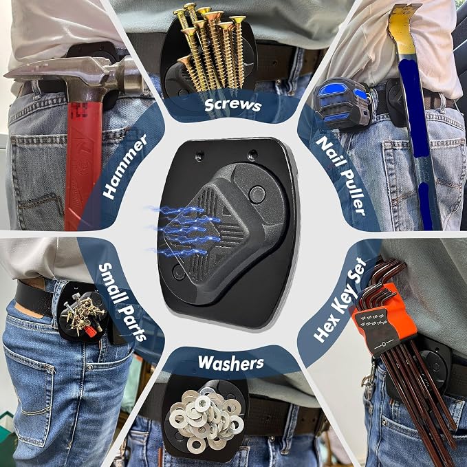 Magnetic Tool Holder & Tape Measure Holder, Gift for Men, Magnet Belt Clip Holster for Hammer, Screw, Pliers, Spanner, Trowel, Clip-on Tool Belt Drill Holder for Impact Driver, Stocking Stuffers