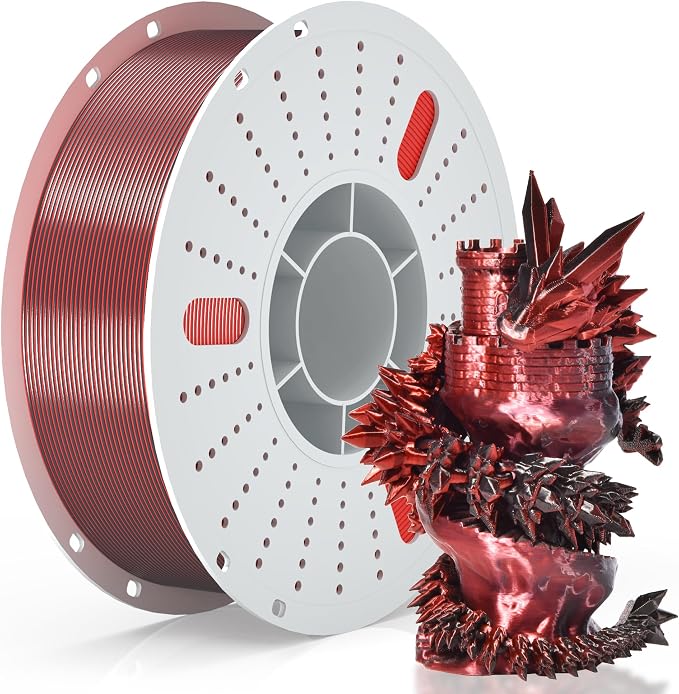 PINBALL Silk PLA 3D Printer Filament 1.75mm, Shiny Silk Dual Color 3D Printing Filament, PLA Filament Dimensional Accuracy +/- 0.02mm, 1 KG Silk Dual Color Black-Red