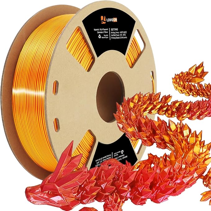 LOVOON 3D Printer Filament Dualcolor,1.75mm Silk PLA Filament Gold Red Dualcolors, Silky PLA Filament Most Printer and 3D Pen, 3D Printer Accessories,1KG(2.2lbs)/Spool