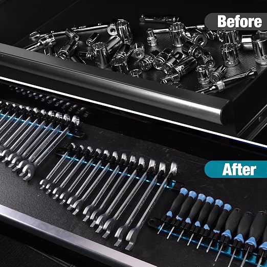 DURATECH Magnetic Screwdriver Organizer and Wrench Organizer, Screwdriver and Wrench Holder, Aluminum Tool Organizer Rail with 36 Slots for Toolbox Drawer and Tool Organization(3PCS)