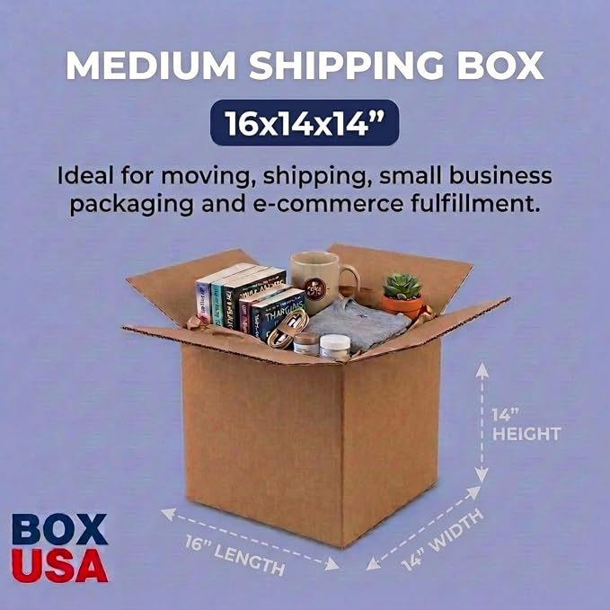 BOX USA Shipping Boxes 16"L x 14"W x 14"H, 25-Pack Medium Corrugated Cardboard Boxes for Shipping, Mailing, Packing, Packaging and Storage
