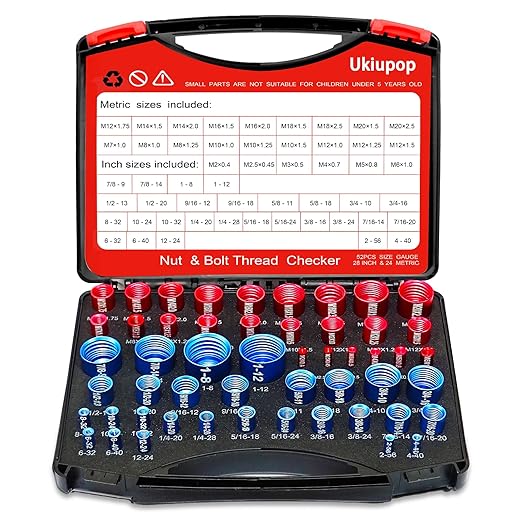 52PCS Thread Checker Kit – SAE & Metric Bolt Thread Checker, Nut & Bolt Size Finder Tool (28 SAE + 24 Metric) – Thread Gauge for Quickly Identifying Screw, Nut, and Bolt Sizes