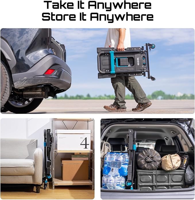 SEESII Foldable Dolly Cart with Folding Basket, 330 lbs Max Capacity Portable Hand Cart, 2-in-1 Heavy Duty Folding Hand Truck with Adjustable Retractable Handle for Moving, Delivery, Warehouse Use