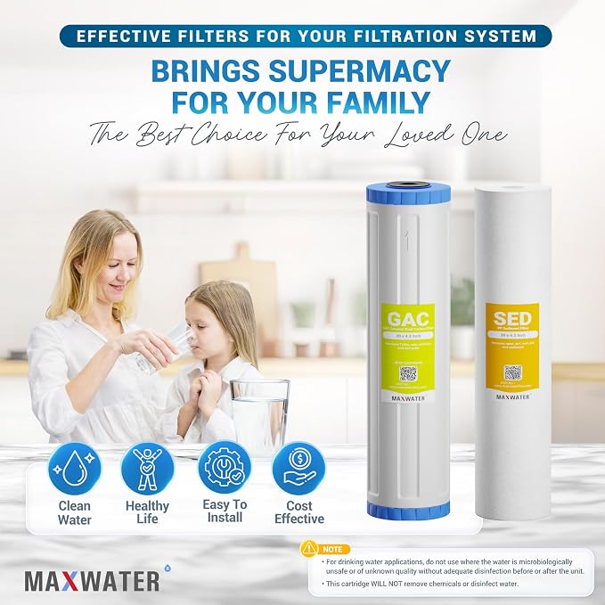 (2 Pack) BB GAC Carbon & Melt-Blown Polypropylene Sediment 4.5" x 20" Whole House Cartridges Filters compatible with 20" BB Whole House water filtration systems.